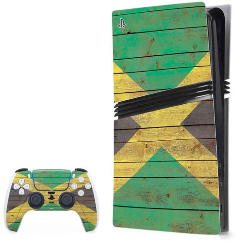 Jamaican Flag Dark Wood PS5 Pro Bundle Skin